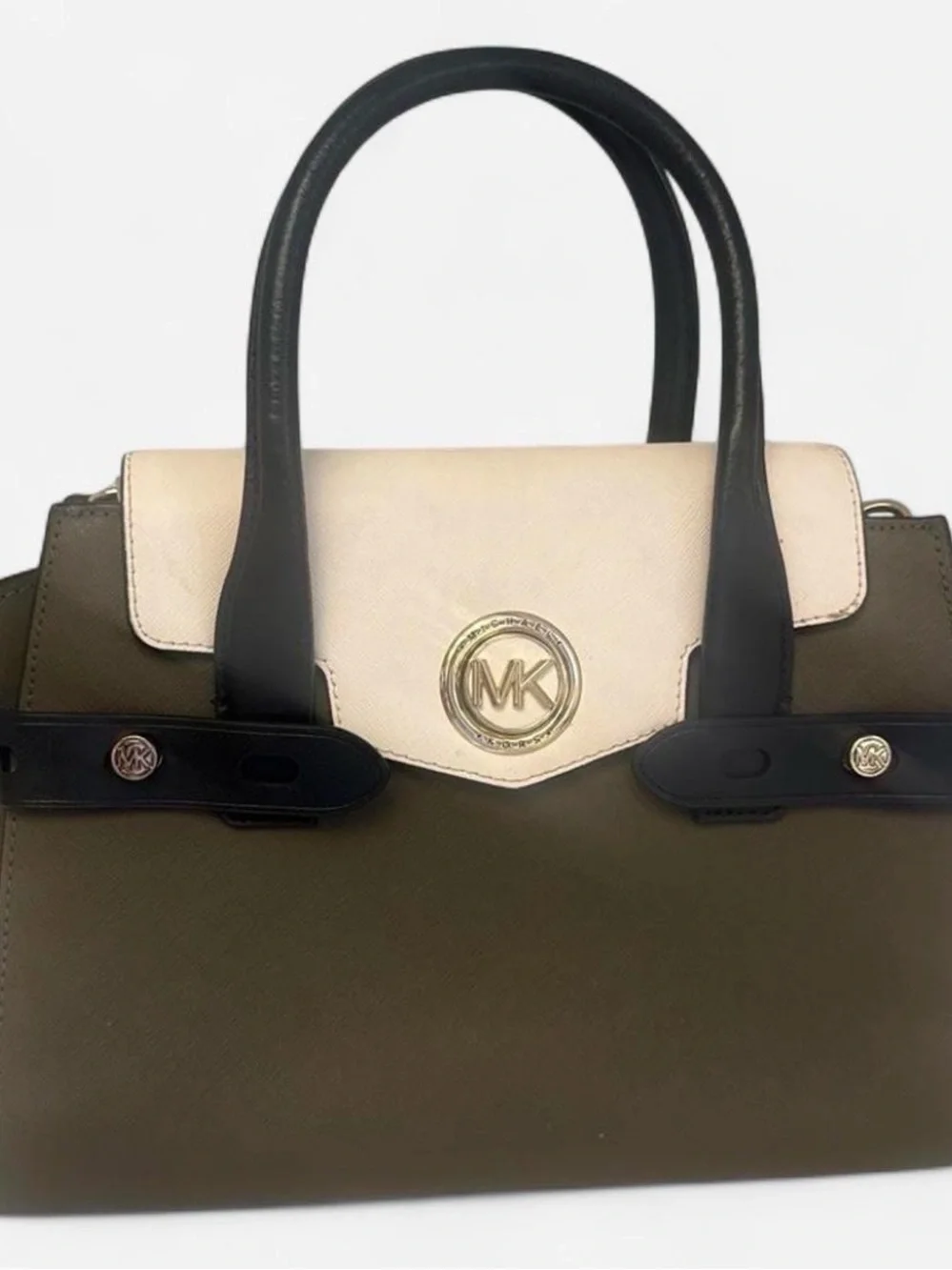 Michael Kors Olive, Cream & Black Top-Handle Satchel